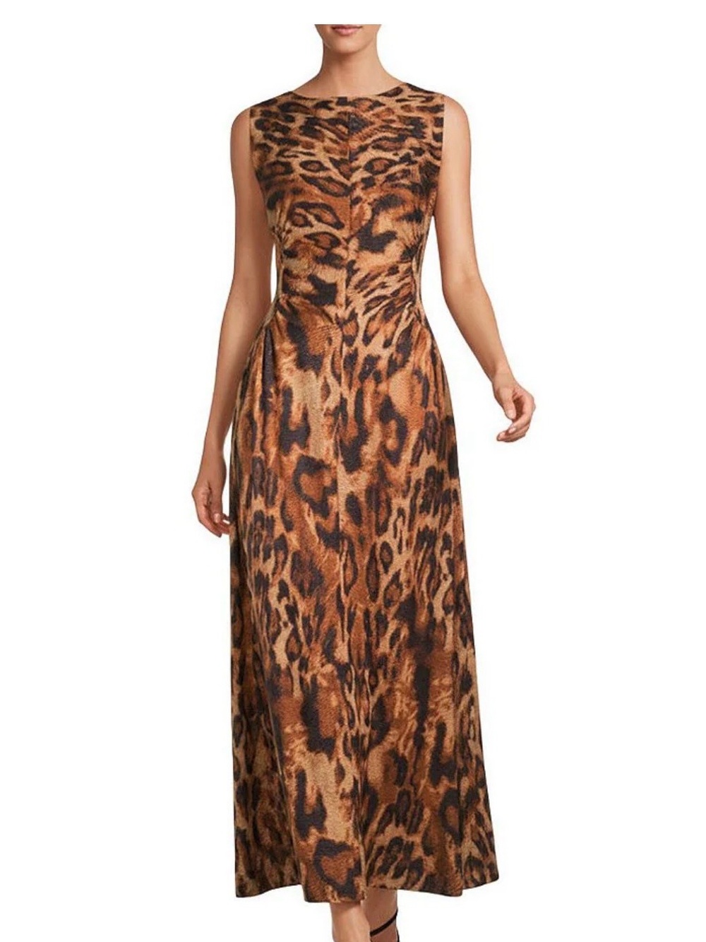 ANTONIO MELANI Sleeveless Leopard-Print Maxi Dress in Brown and Black